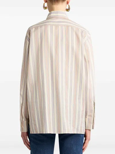 Etro Camicia Over In Cotone A Righe Con Stampa In Multi