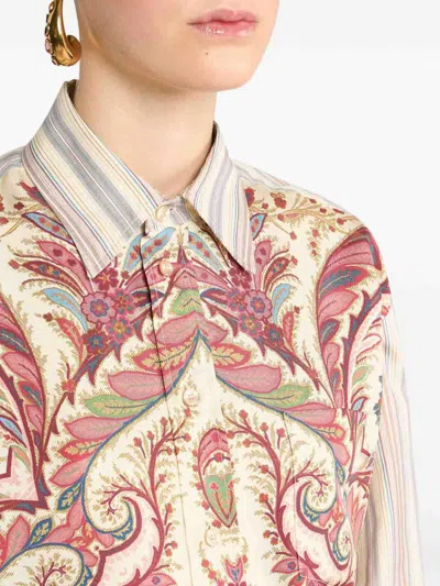 Etro Camicia Over In Cotone A Righe Con Stampa In Multi