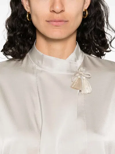 Forte Forte Silk Blend Long-sleeved Shirt With Tassel Detail In White