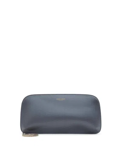 Giorgio Armani Chain Strap Rectangular Satin Handbag In Gray