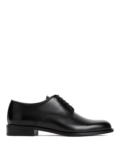 Giorgio Armani Almond Toe Lace-up Leather Shoes In Black