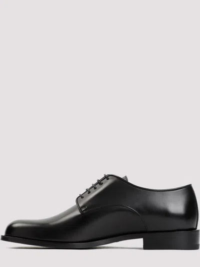 Giorgio Armani Almond Toe Lace-up Leather Shoes In Black