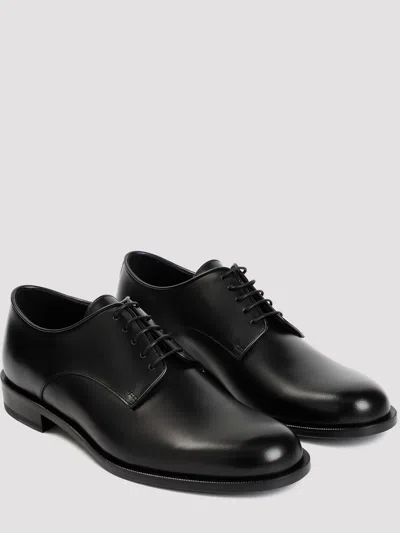 Giorgio Armani Almond Toe Lace-up Leather Shoes In Black