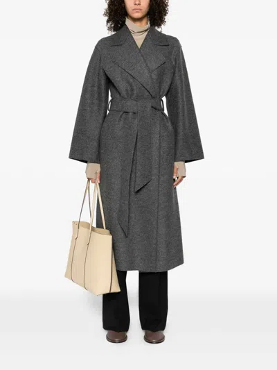 Harris Wharf London Gray Virgin Wool Coat With Belt At The Waist In Gray