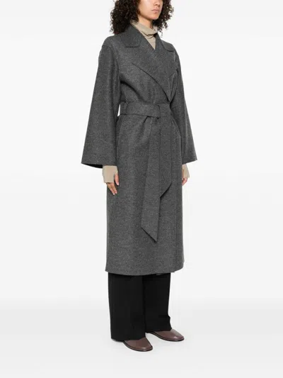 Harris Wharf London Gray Virgin Wool Coat With Belt At The Waist In Gray