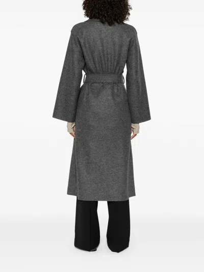Harris Wharf London Gray Virgin Wool Coat With Belt At The Waist In Gray