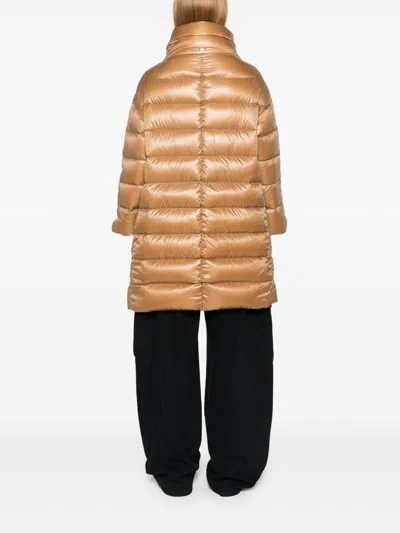Herno Lightweight Camel Down Jacket With Double-slider Closure In Brown