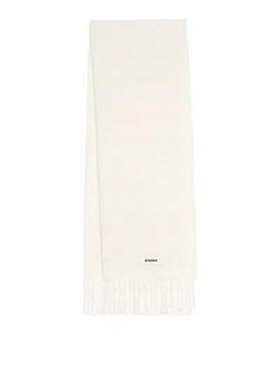 Jacquemus White Scarf With Fringes And Logo