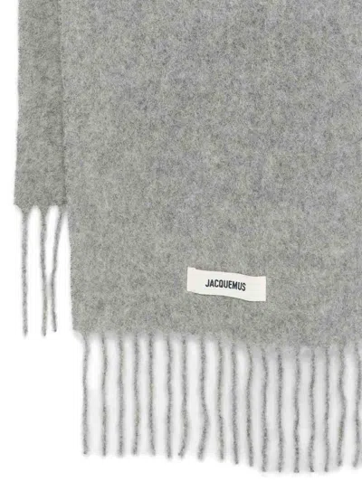 Jacquemus Men Grey Fringed Edges Rectangular Shape Brushed Texture In Gray