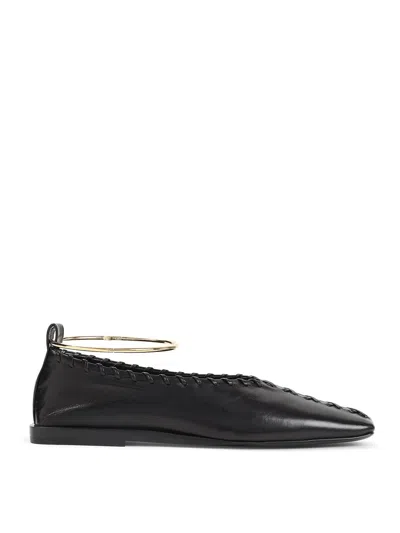 Jil Sander Ring Whipstitch-trimmed Leather Ballet Flats In Black