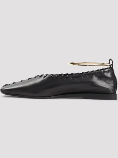 Jil Sander Ring Whipstitch-trimmed Leather Ballet Flats In Black