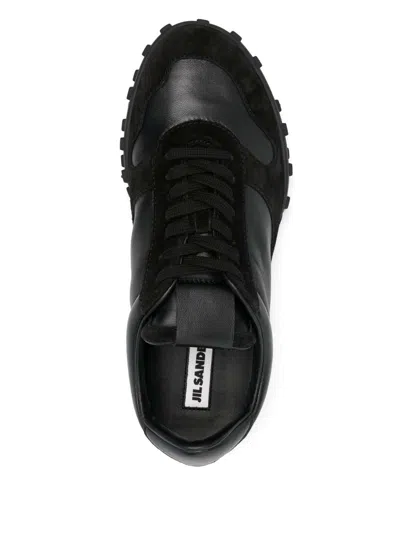 Jil Sander Low Laced Sneakers With Vulcanized Rubber Sole In Black