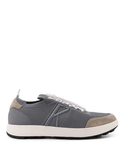 Kiton Low-top Sneakers In Mesh With Suede Profiles In Gray