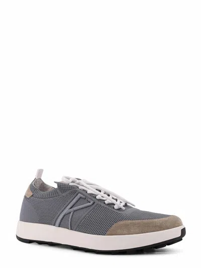 Kiton Low-top Sneakers In Mesh With Suede Profiles In Gray