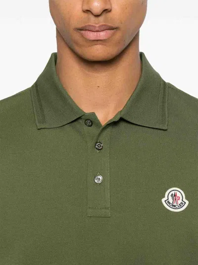 Moncler Embroidered Logo Cotton Piquet Polo Shirt In Green