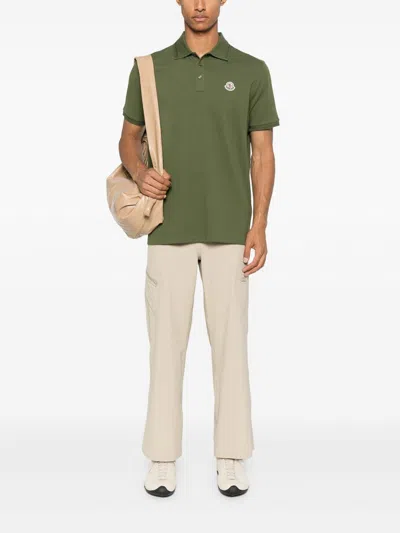 Moncler Embroidered Logo Cotton Piquet Polo Shirt In Green