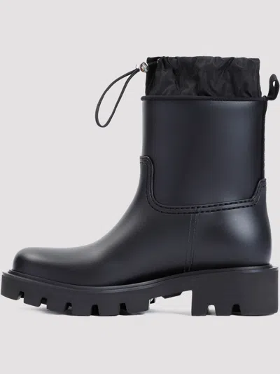 Moncler Drawstring Embosssed-logo Rain Boots In Black