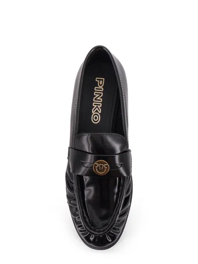Pinko Nora Love Birds Leather Loafers In Black