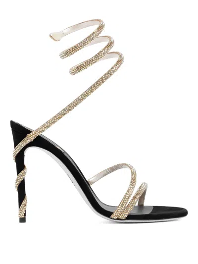 René Caovilla Crystal-embellished Stiletto Sandals With Spiraled Strap In Black