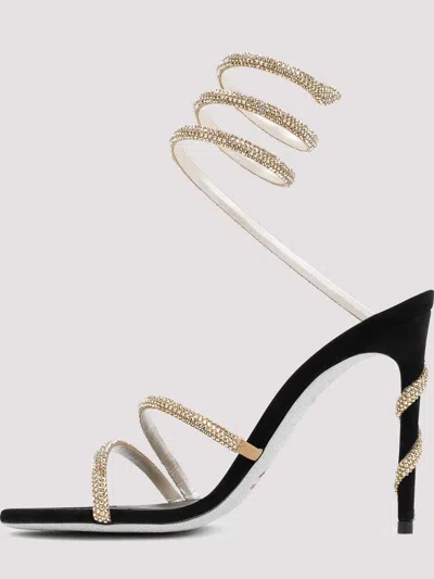 René Caovilla Crystal-embellished Stiletto Sandals With Spiraled Strap In Black