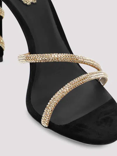 René Caovilla Crystal-embellished Stiletto Sandals With Spiraled Strap In Black