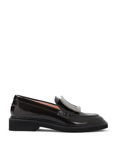 Roger Vivier Viv' Rangers Black Loafers With Metal Buckle In Black