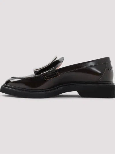 Roger Vivier Viv' Rangers Black Loafers With Metal Buckle In Black