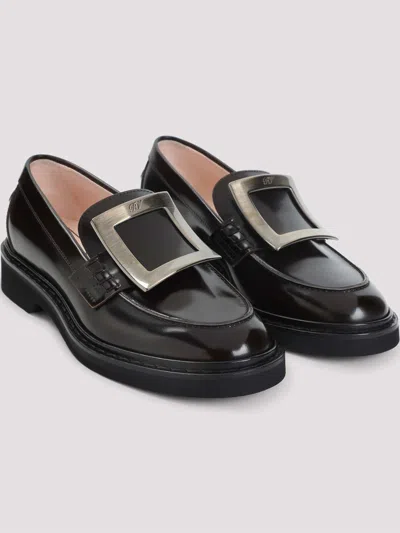 Roger Vivier Viv' Rangers Black Loafers With Metal Buckle In Black