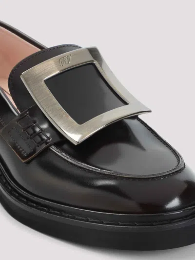 Roger Vivier Viv' Rangers Black Loafers With Metal Buckle In Black