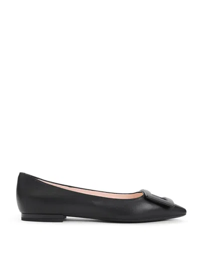 Roger Vivier Pointed Leather Buckle Ballerina Flats In Black