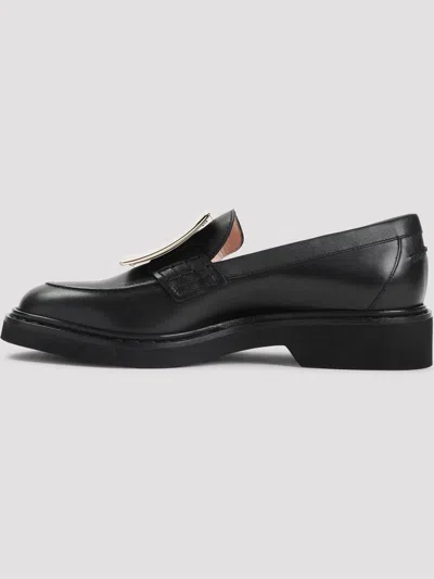 Roger Vivier Viv' Rangers Black Loafers With Metal Buckle In Black