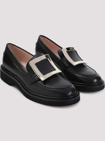 Roger Vivier Viv' Rangers Black Loafers With Metal Buckle In Black