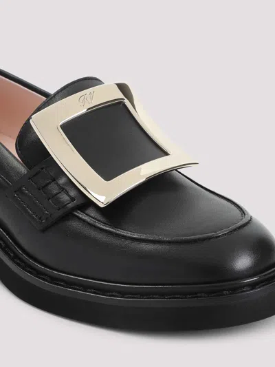 Roger Vivier Viv' Rangers Black Loafers With Metal Buckle In Black