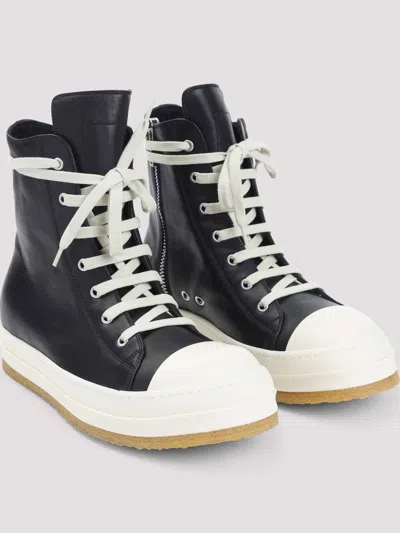 Rick Owens High-top Leather Sneakers With Rubber Toe Cap In Black