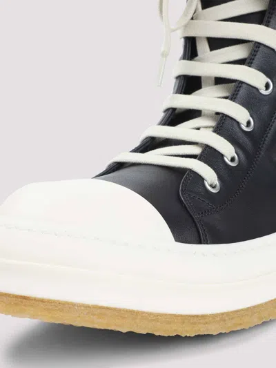 Rick Owens High-top Leather Sneakers With Rubber Toe Cap In Black