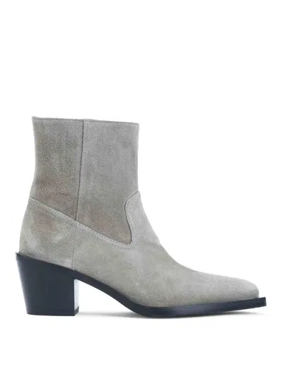 Stuart Weitzman Suede Ankle Boots With Pointed Toe In Gray