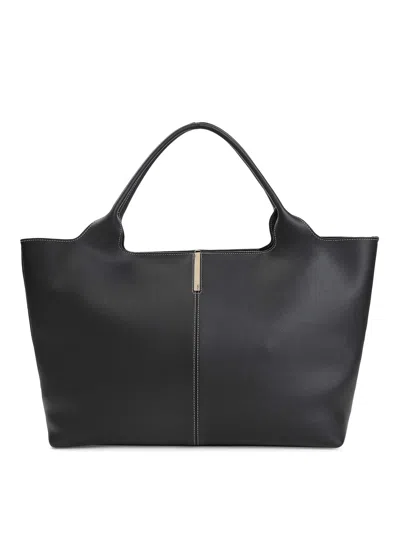 Tod's Black Tote Bag With Logo Plaque On The Front And Contrasting Stitching In Black