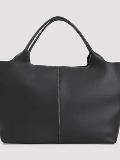 Tod's Black Tote Bag With Logo Plaque On The Front And Contrasting Stitching In Black