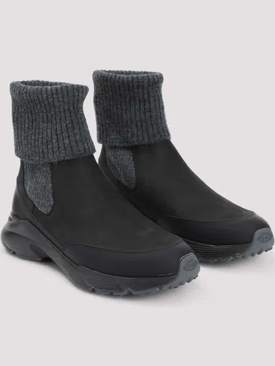 Tod's Chunky Sole Suede Leather Sneakers In Black