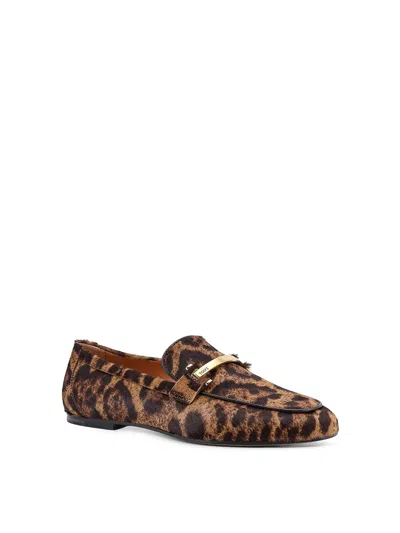Tod's Brown Loafers With Logo Plaque On The Front And All-over Leopard Motif In Suede Woman In Brown