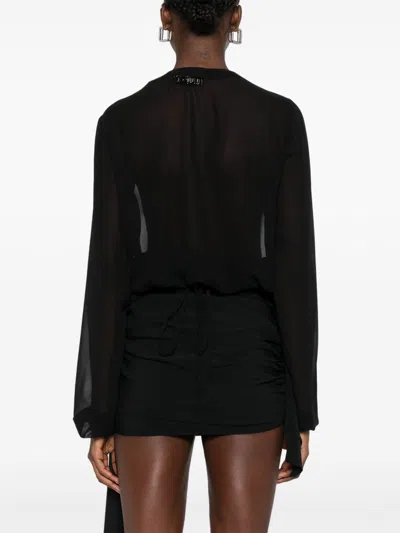 Attico Black Blouse With Deep Neckline In Black