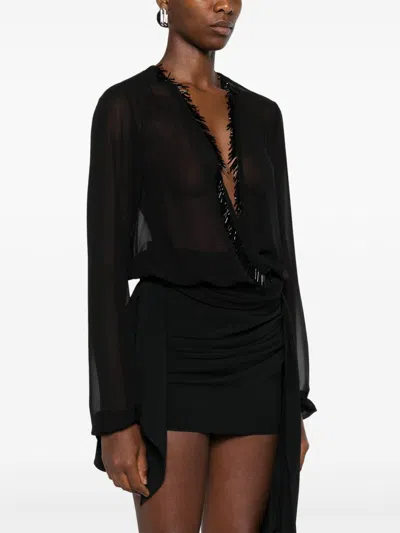 Attico Black Blouse With Deep Neckline In Black