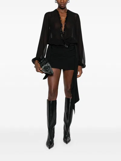 Attico Black Blouse With Deep Neckline In Black