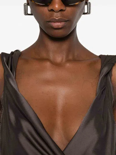 Attico Abito Midi Asimmetrico Con Dettaglio Attorcigliato In Brown