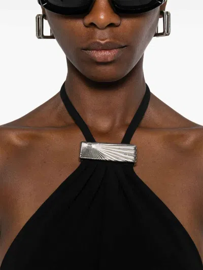 Attico Black Halterneck Midi Dress In Black