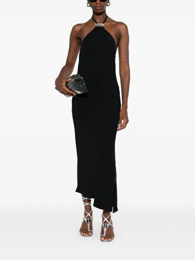 Attico Black Halterneck Midi Dress In Black