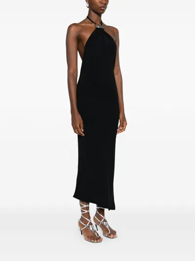 Attico Black Halterneck Midi Dress In Black