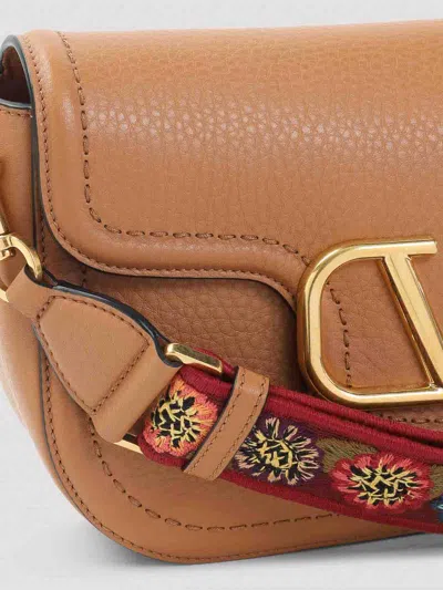 Valentino Garavani Almond Beige Calf Leather Alltime Shoulder Bag In Brown