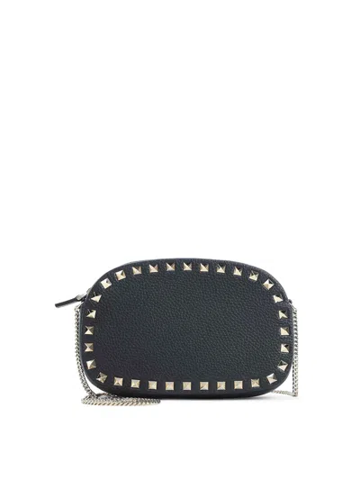 Valentino Borsa A Tracolla Rockstud In Pelle Nera Donna In Black