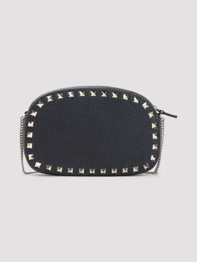 Valentino Borsa A Tracolla Rockstud In Pelle Nera Donna In Black